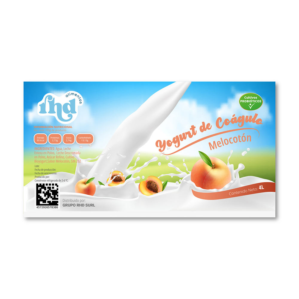 Yogurt de Coagulo Probiótico Melocoton (4 Lts)