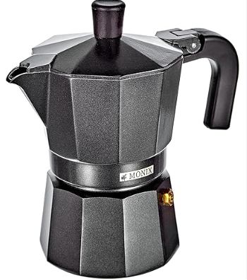 Cafetera de aluminio 3 tazas, negro y espejo (JH-AS-3-NE-GE)