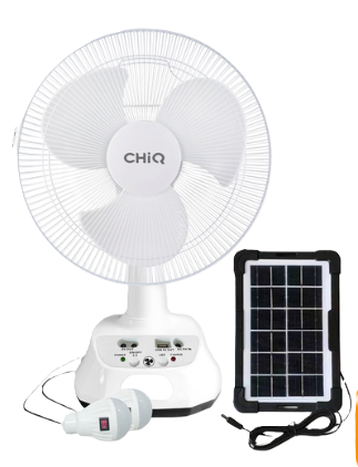 Ventilador recargable de sobremesa con bombillas led y panel solar